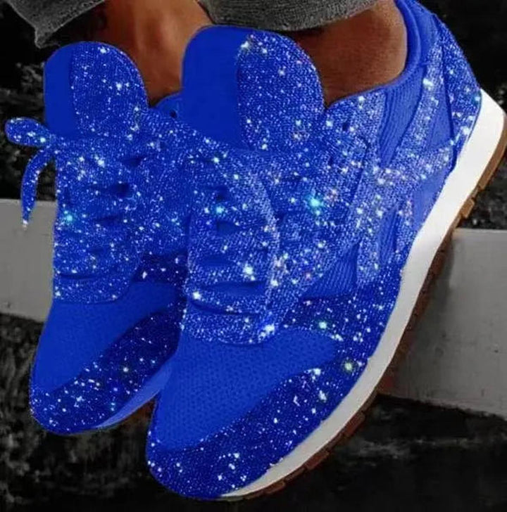 Front view of women's glitter fashion sneakers, enhancing any casual outfit with a touch of sparkle