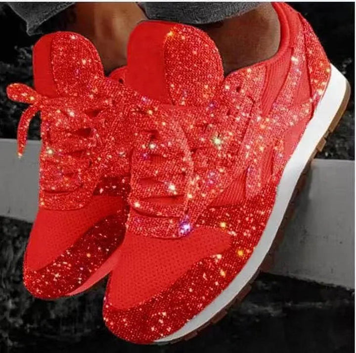 Women's comfortable glitter lace-up trainers, designed for stylish and versatile casual wear