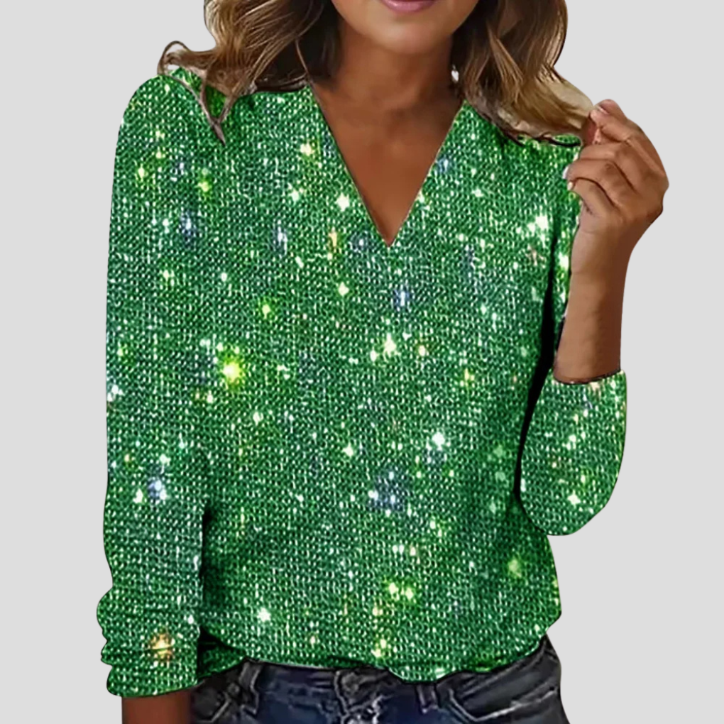 New3 women's a V-neck long sleeve glitter top, stylish sequin blouse for party special occasion