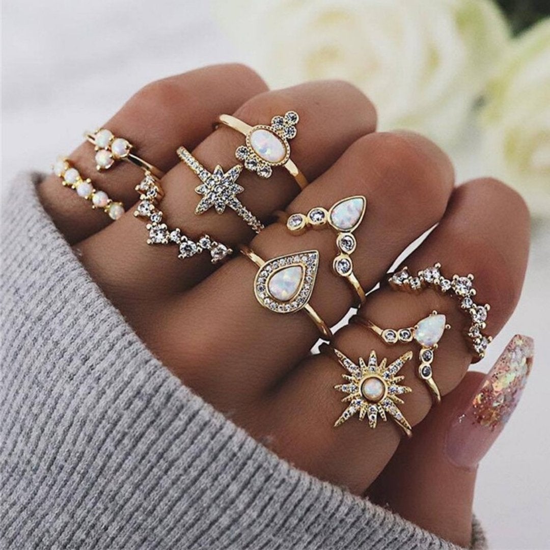 Women's handmade silver ring set, unique stackable design. Elegant artisan jewelry for her.