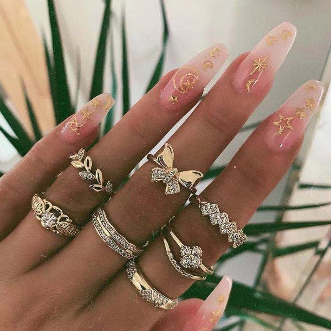 Women's stackable silver ring set, unique artisan design. Handmade elegant fashion jewelry.