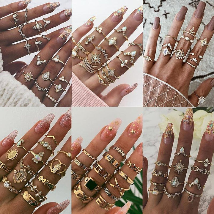 Artisan-crafted women's silver rings, a stackable set with unique designs. Handmade jewelry.