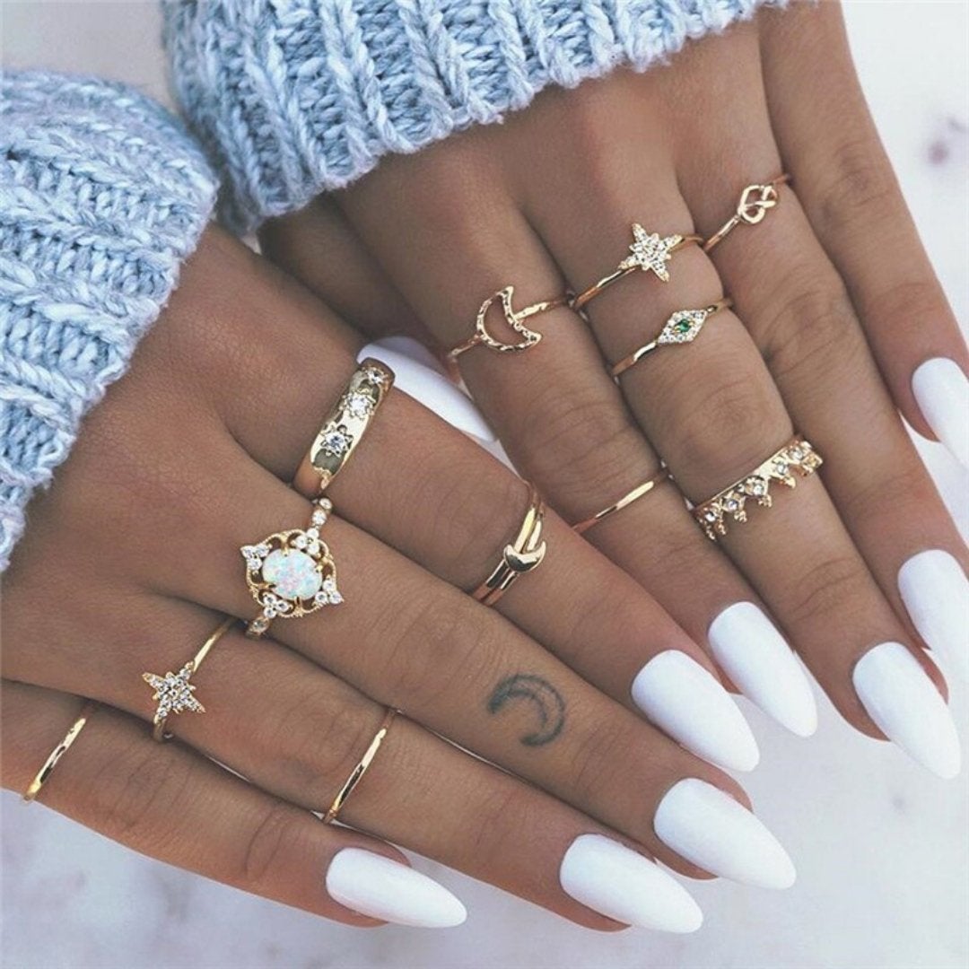 Women's sterling silver ring set, unique stackable bands. Handcrafted artisan jewelry.