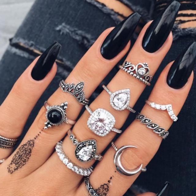Handmade unique silver ring set, stackable bands for women. Artisan crafted fashion accessory.