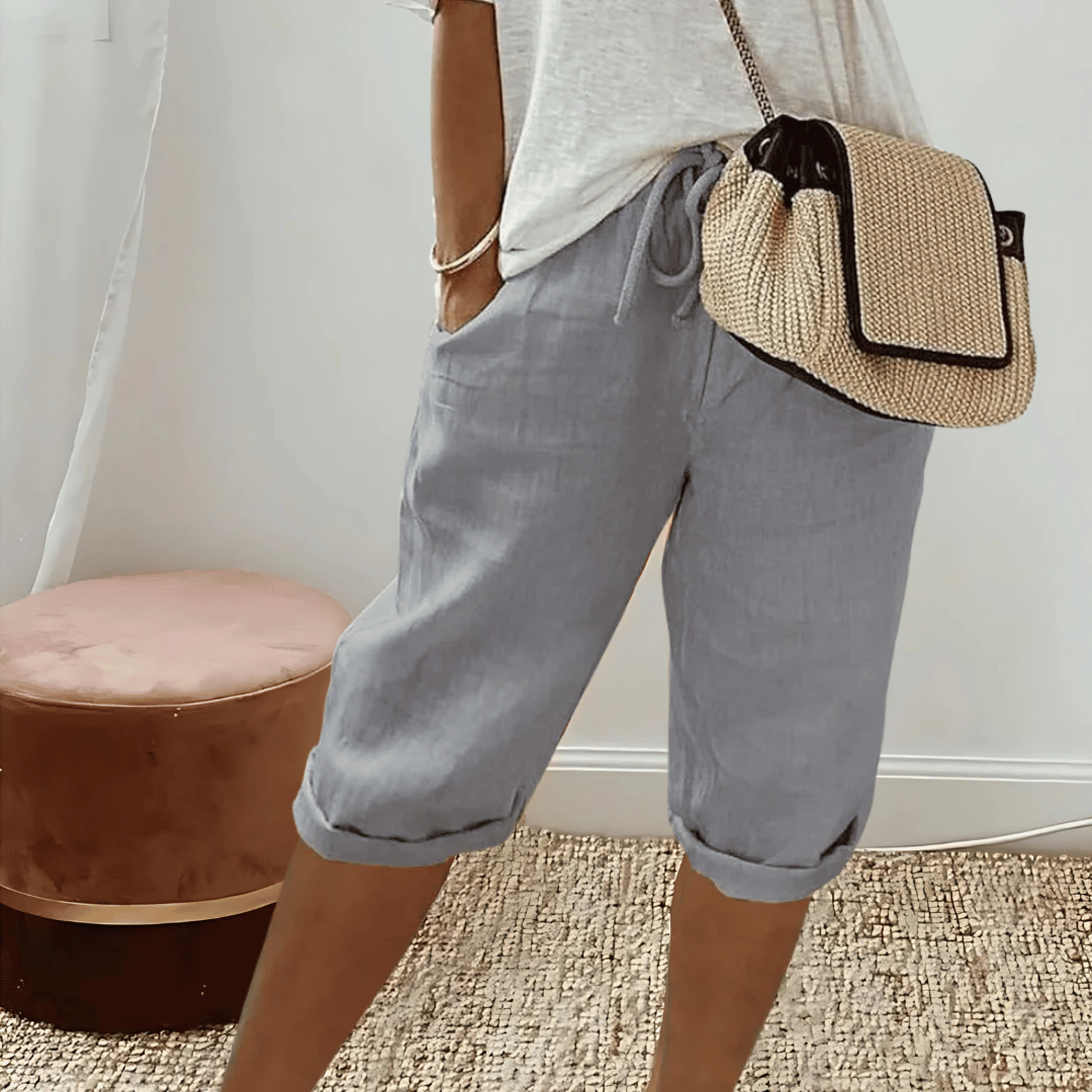 New women's high-rise cotton linen harem shorts, knee-length, perfect for summer casual fashion