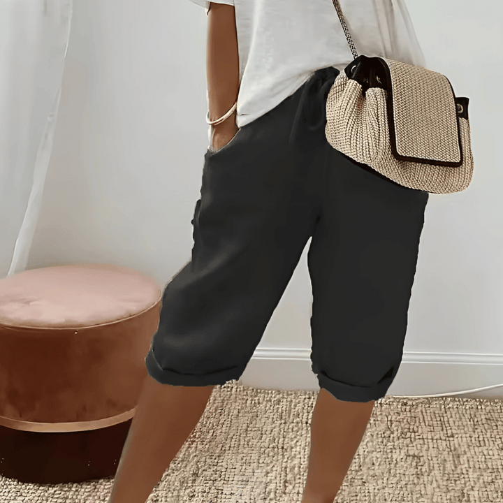 Comfortable cotton linen harem knee-length shorts for women, high-rise, suitable for summer outfits