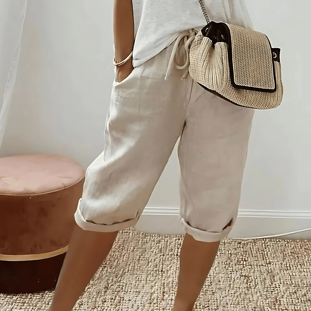 New arrival! Women's cotton linen high-rise knee-length harem shorts, perfect for warm weather