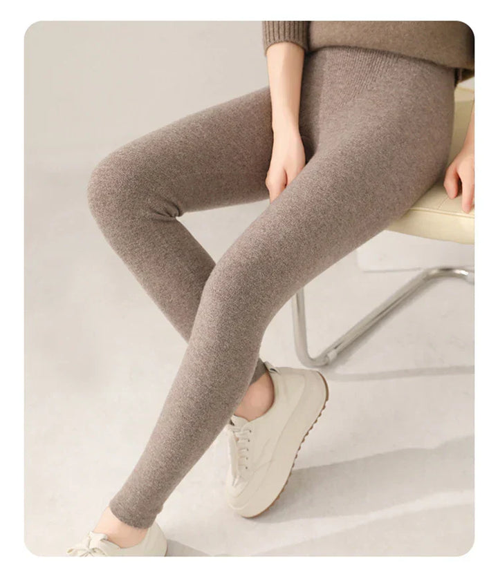 Stylish & warm women's high-waist leggings, soft cashmere fine knit for cold weather.