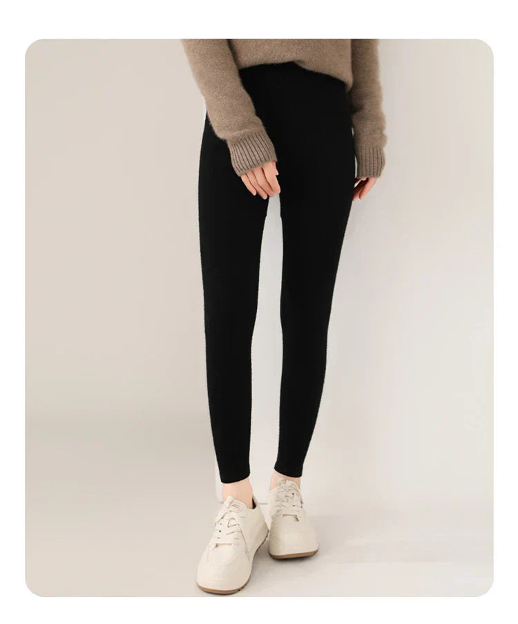 Women's warm high-waist cashmere leggings, soft and fitted for stylish autumn & winter wear.