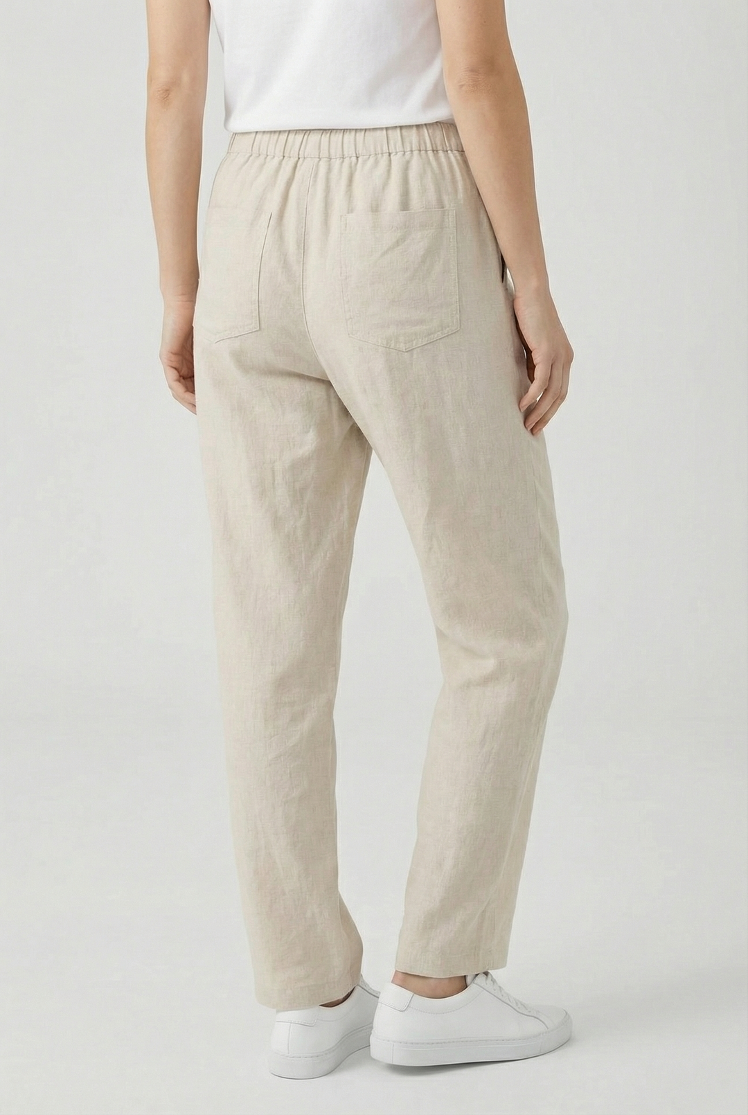 Comfortable women's relaxed fit high waist drawstring straight leg trousers. Great for everyday chic & versatility.
