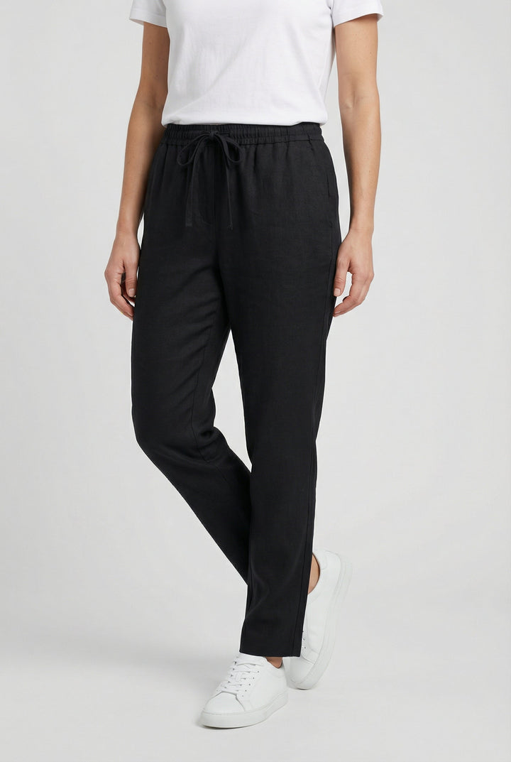 Chic women's high waist drawstring straight leg pants. Perfect casual trousers for summer, travel & relaxed style.