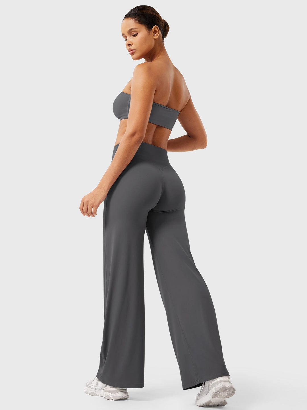 Pictured: women's high waist flared pants, summer casual wear, comfortable versatile style