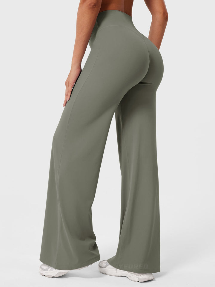 Side view of women's high waist flared pants, summer casual style, comfortable versatile