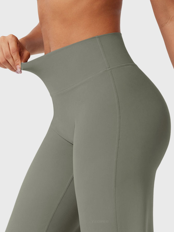 Close-up of fabric on women's high waist flared pants, summer, comfortable, versatile bottoms