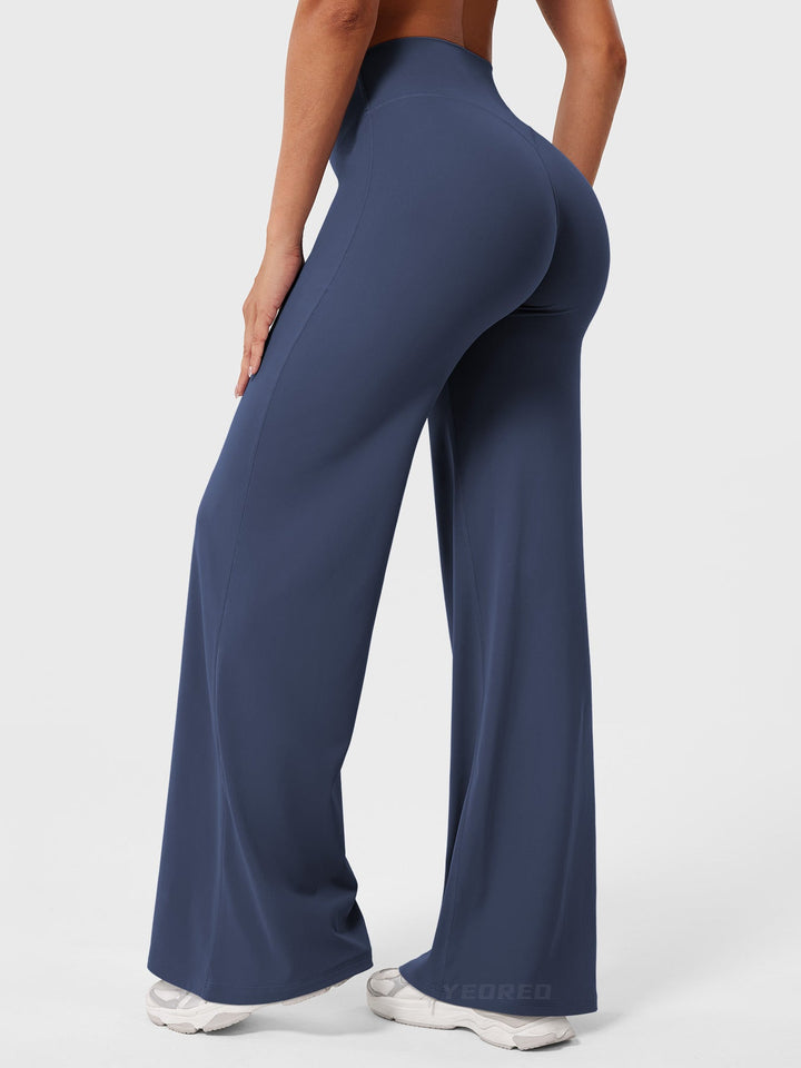 Navy women's high waist flared pants, summer casual, comfortable versatile and stylish