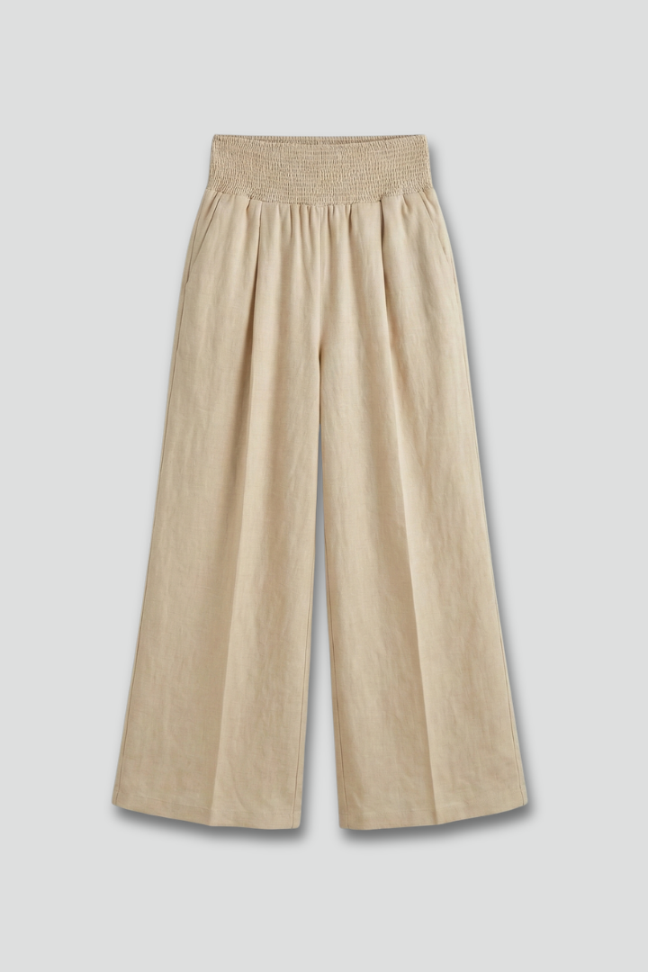 Women's high waist pleated palazzo trousers in a flowy wide-leg style, perfect for summer casual elegance.