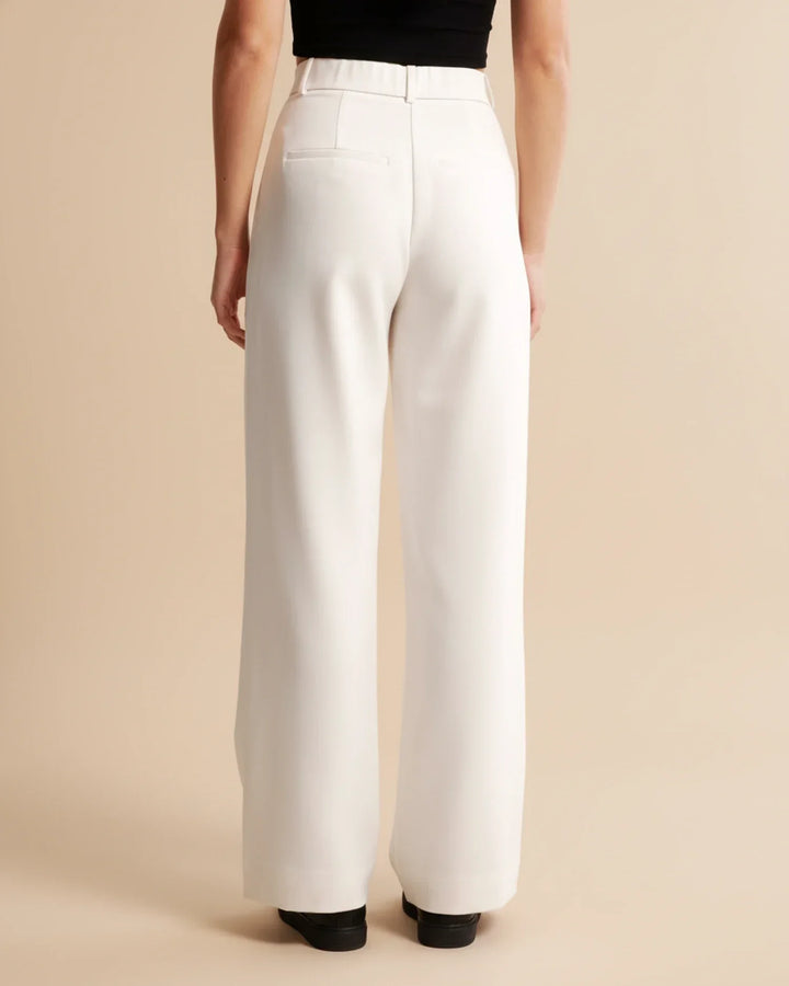 Back view of women's tailored high waist pleated trousers, showcasing a flattering silhouette.