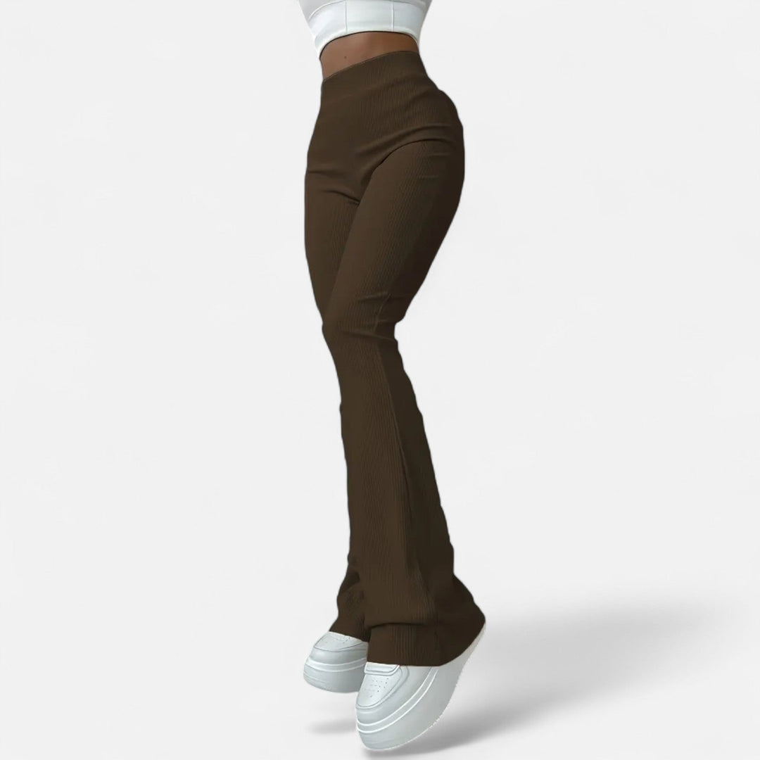 Elegant women's high-waist ribbed slim leggings, a versatile wardrobe essential for chic everyday style.