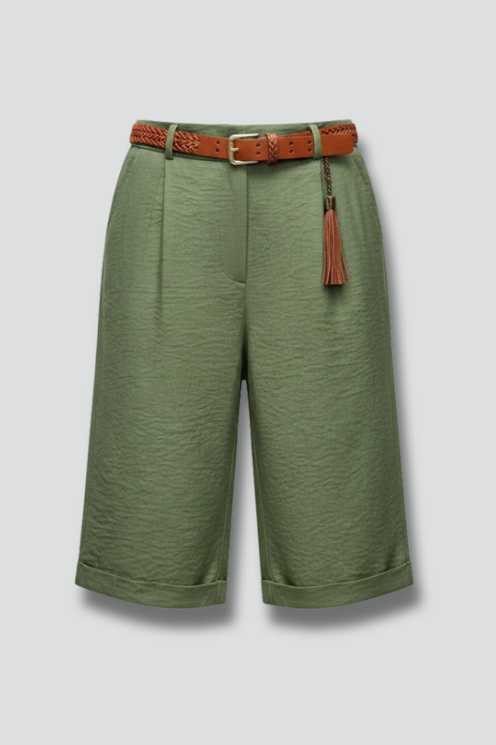 Women's high waist tailored shorts in khaki, perfect for a casual summer look.