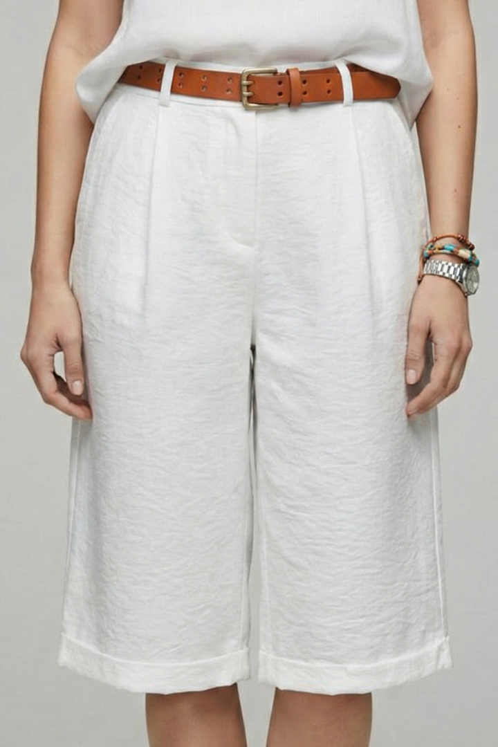 Essential women's apparel: high-waisted tailored shorts in a versatile neutral color.