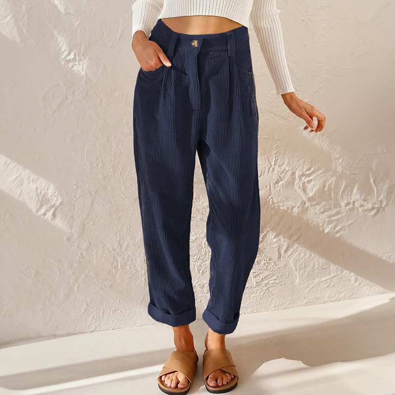 Elegant women's flowy wide leg pants with a high waist, suitable for casual wear.