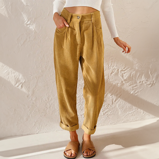 Women's high waist wide leg flowy trousers in a light, comfortable fabric for summer casual fashion.