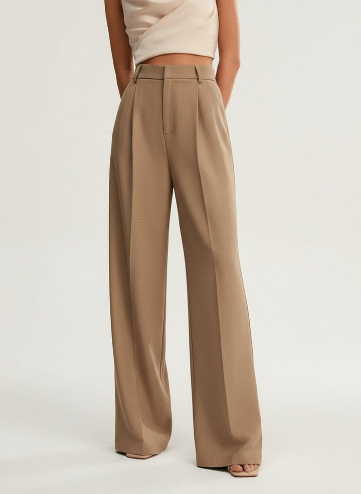 Women's high waist wide leg tailored trousers in a dark hue, perfect for office or elegant events.