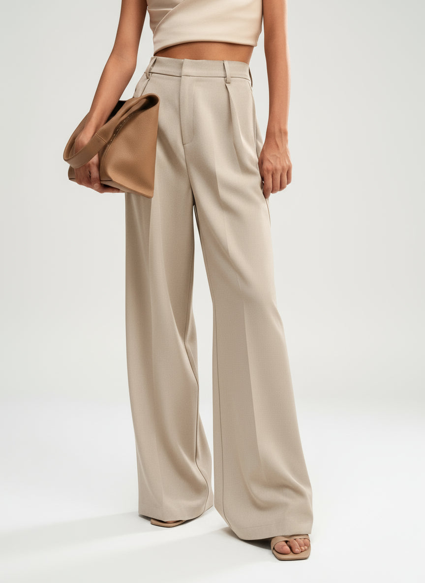 Professional women's high waist wide leg pants, tailored for a sharp, sophisticated business look.