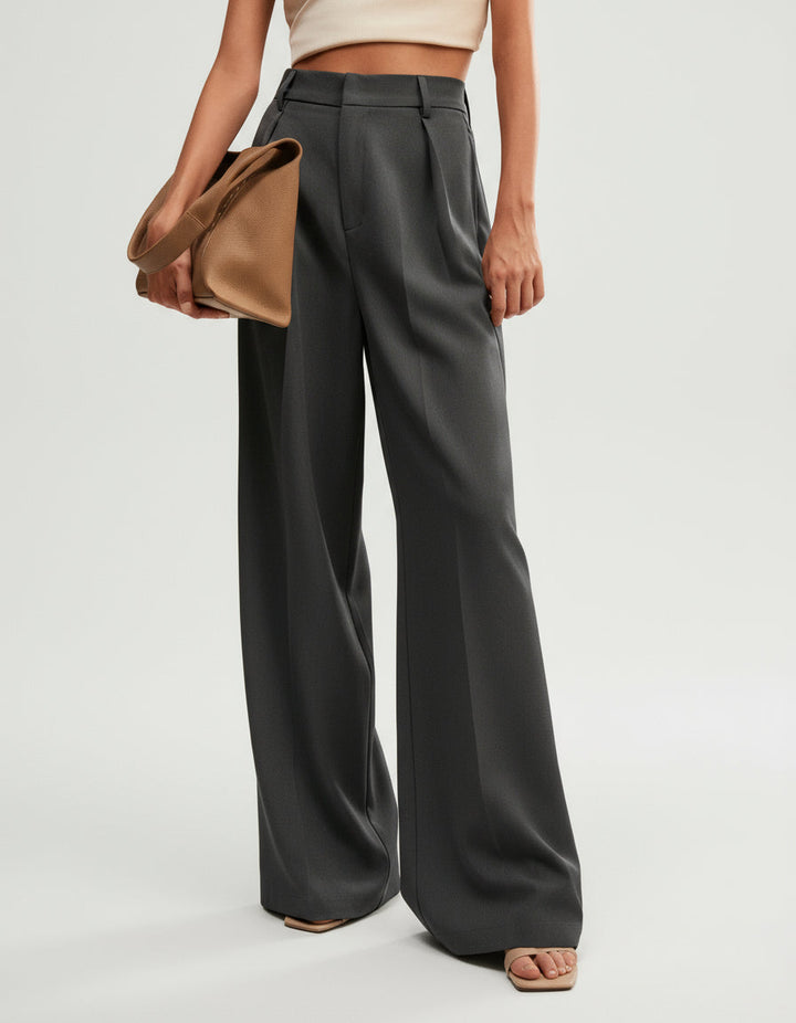 Versatile tailored high waist wide leg trousers for women, an essential piece for any elegant wardrobe.
