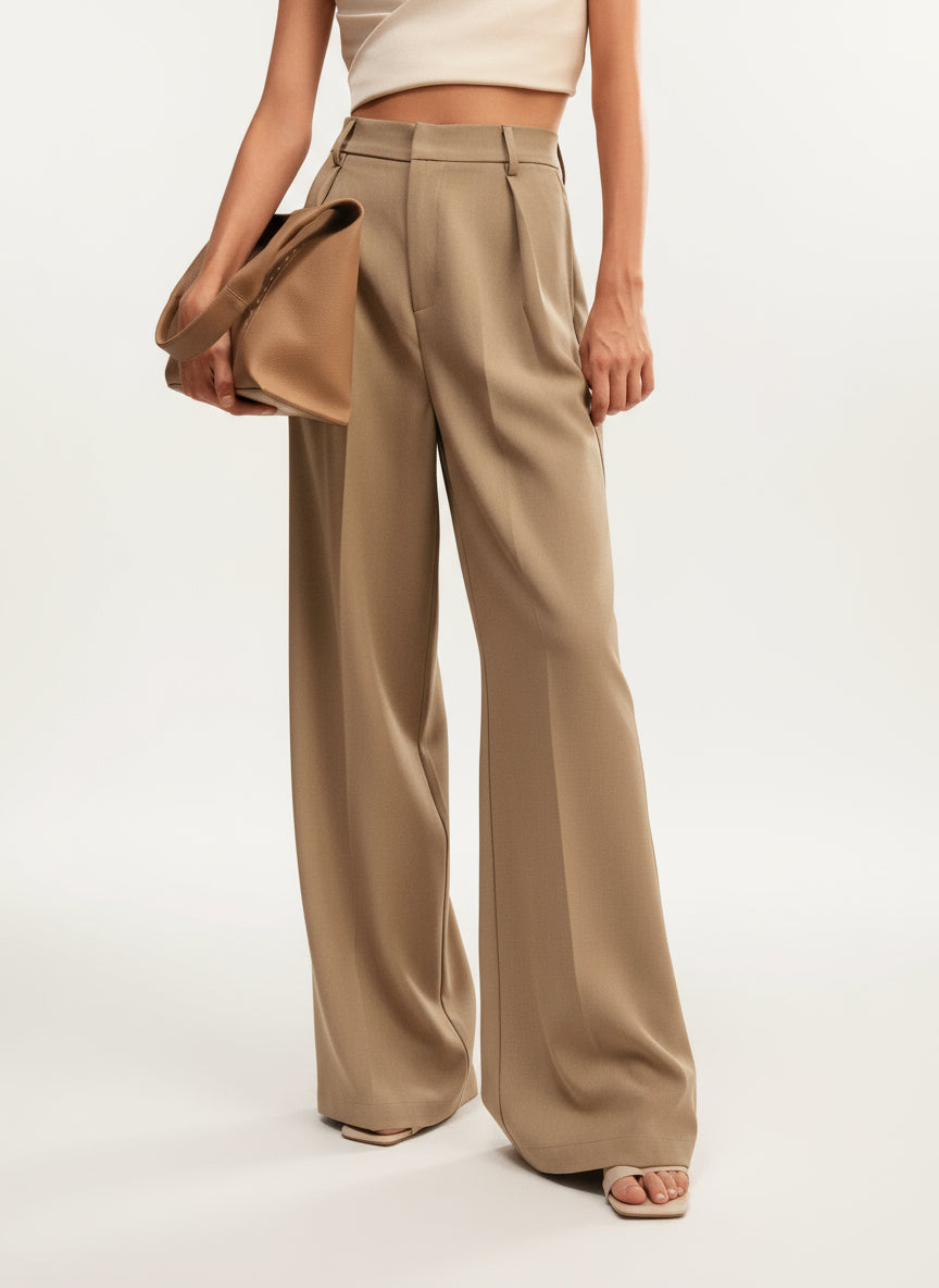Stylish women's dress pants: high waist, wide leg, and tailored for a smart, polished appearance.
