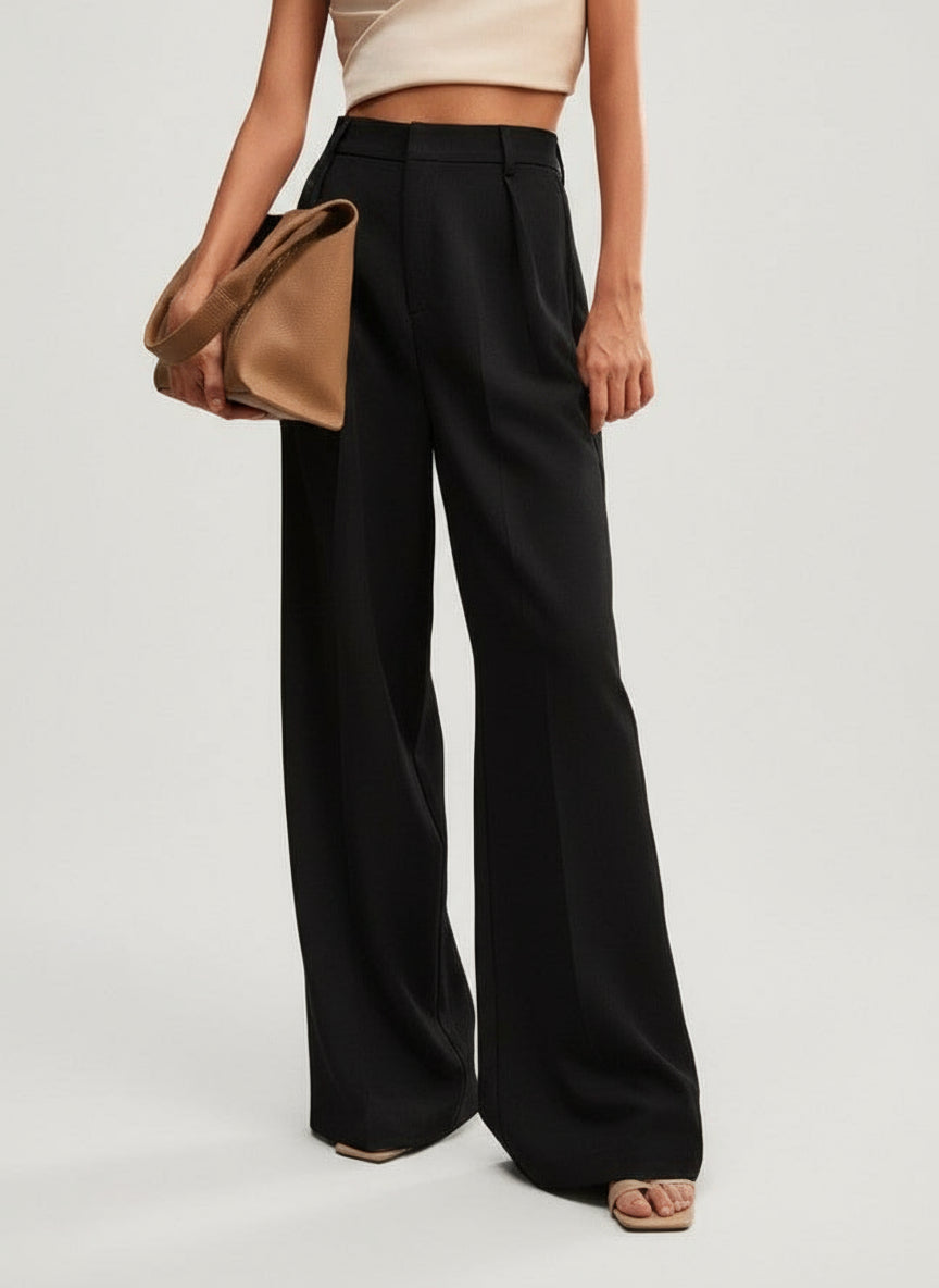 Smart women's high waist wide leg pants, tailored for versatile office wear or sophisticated casual outfits.