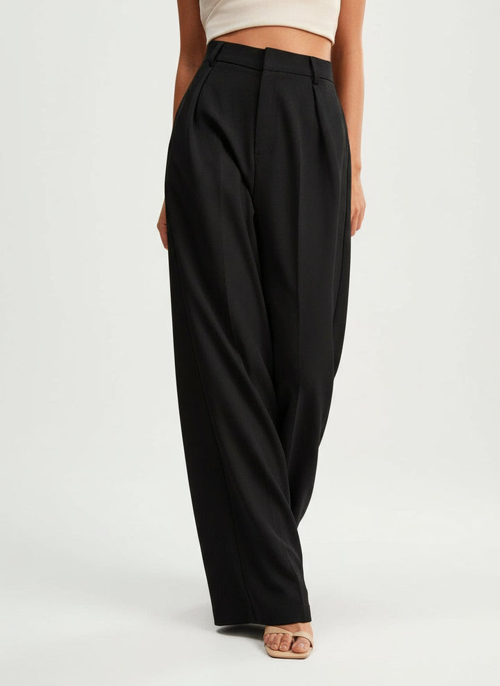 Classic women's high waist wide leg tailored trousers, offering a timeless and elegant fashion statement.