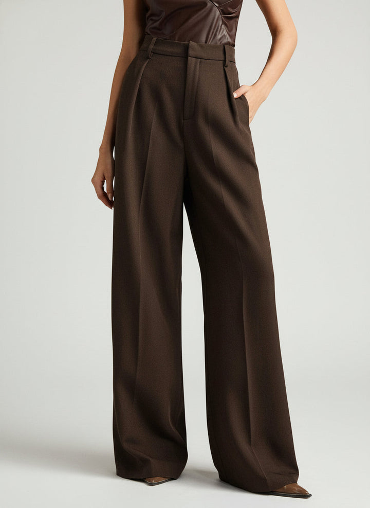Elegant tailored trousers for women, featuring a high waist and stylish wide leg design. Office wear essential.