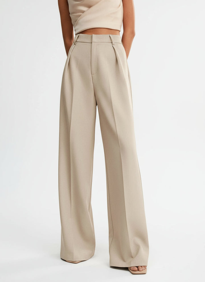 Women's tailored high waist wide leg trousers, offering a smart and comfortable fit for everyday elegance.