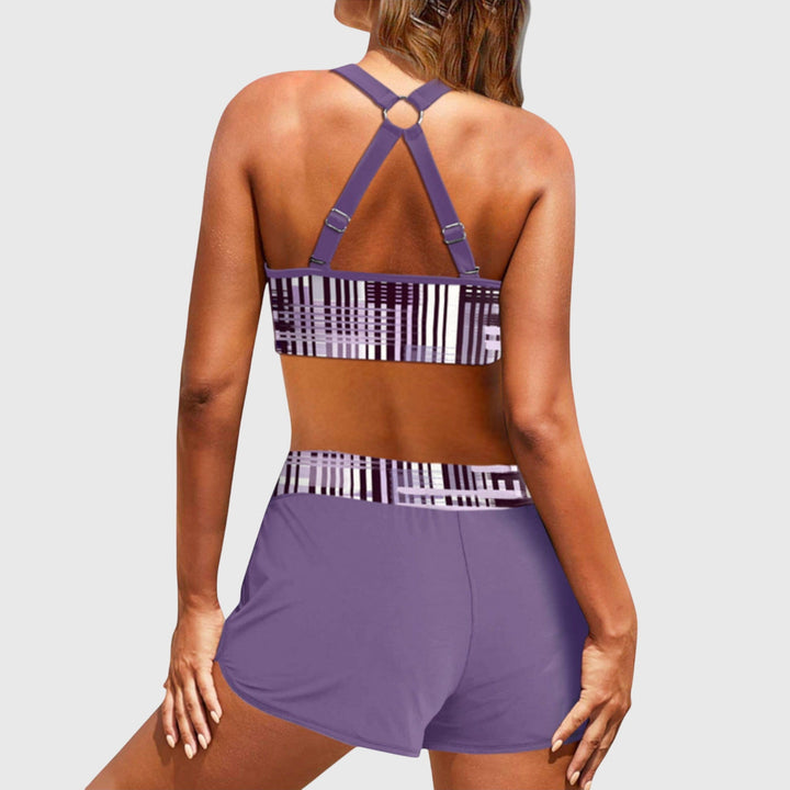Trendy ribbed bikini set for women, high-waisted design, suits all summer activities.