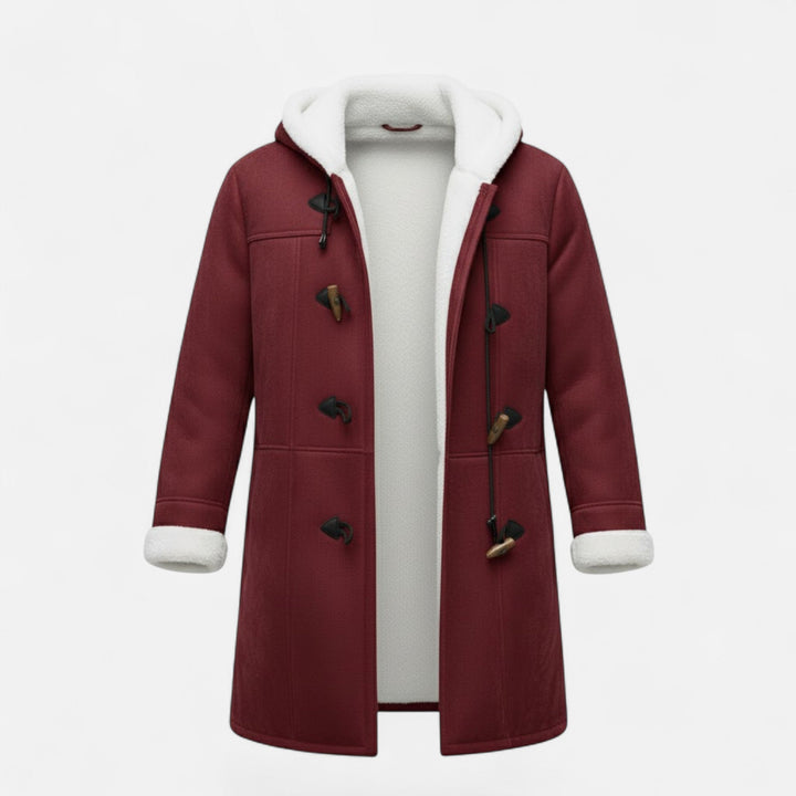 Premium women's long hooded winter coat, button-front with pockets, suitable for cold weather.