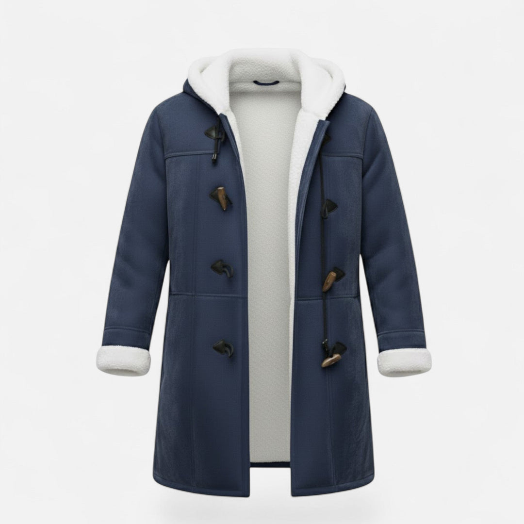 Modern women's hooded button-front winter coat, a stylish choice for cold weather and fashion.
