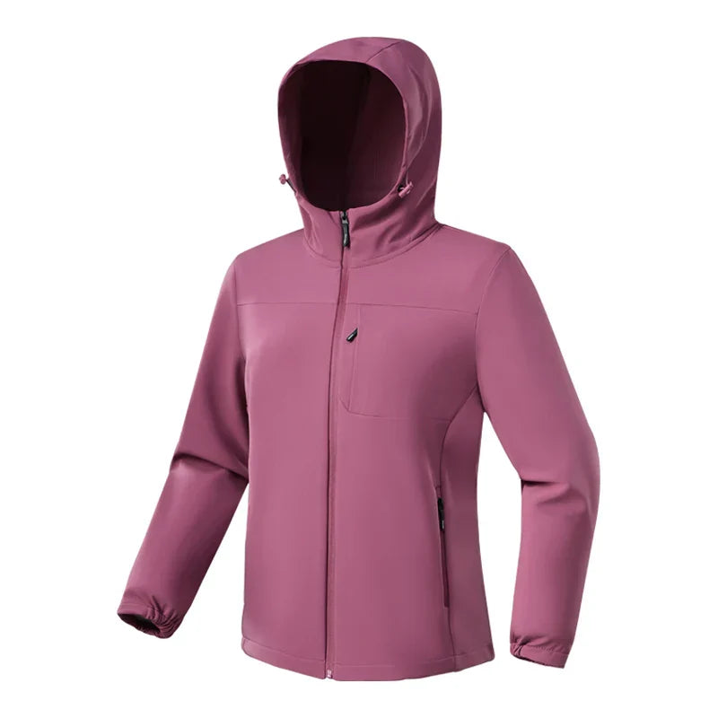 Lightweight women's travel windbreaker jacket with hood, ideal for hiking and outdoor activities.