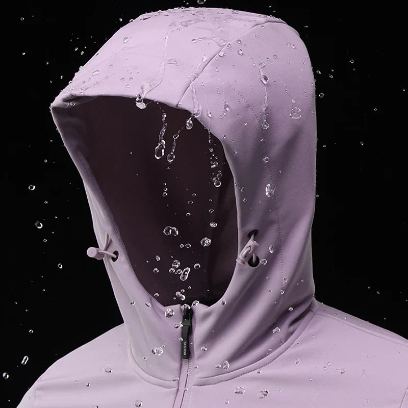 Women's activewear windbreaker jacket, hooded and lightweight, suitable for hiking and outdoor sports.