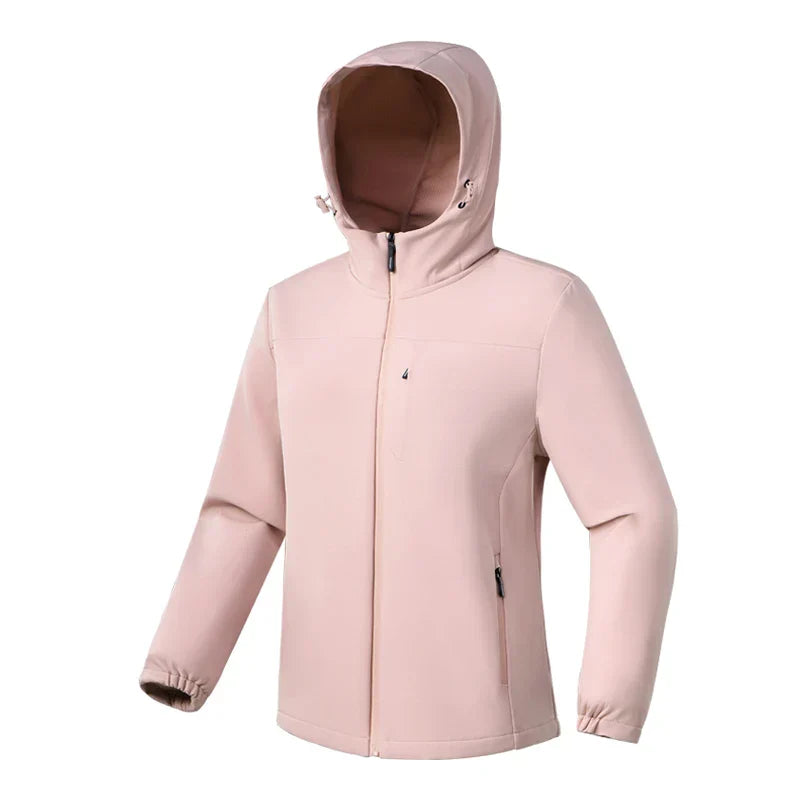 Close-up of lightweight women's hooded windbreaker jacket fabric, perfect for hiking and outdoor use.