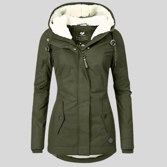 Woman wearing a black hooded lightweight rain jacket, demonstrating its flattering fit and functionality.