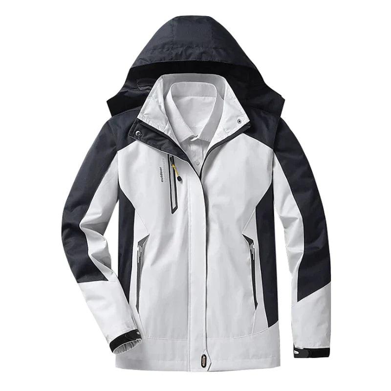 Women's hooded waterproof rain jacket in blue, perfect for winter fashion & outdoor activities.