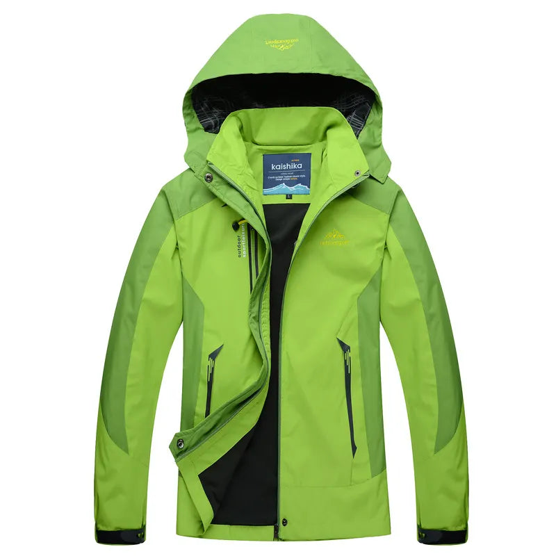 Lightweight women's waterproof hooded jacket, ideal casual outerwear for wet weather.