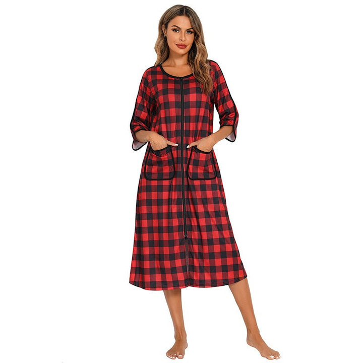 Practical women's sleepwear: a hooded fleece nightdress with a smooth-glide front zipper