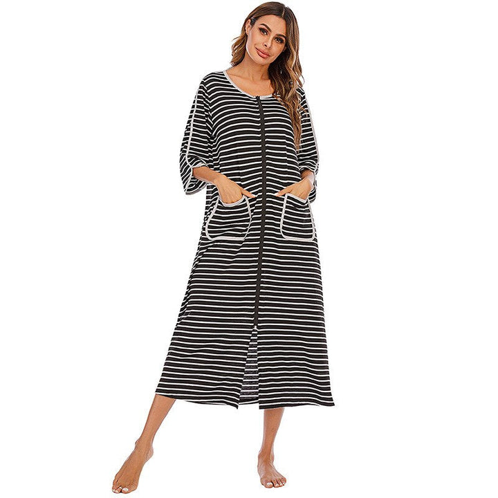 Women's comfortable zip-up fleece nightdress in a neutral color, suitable for all seasons