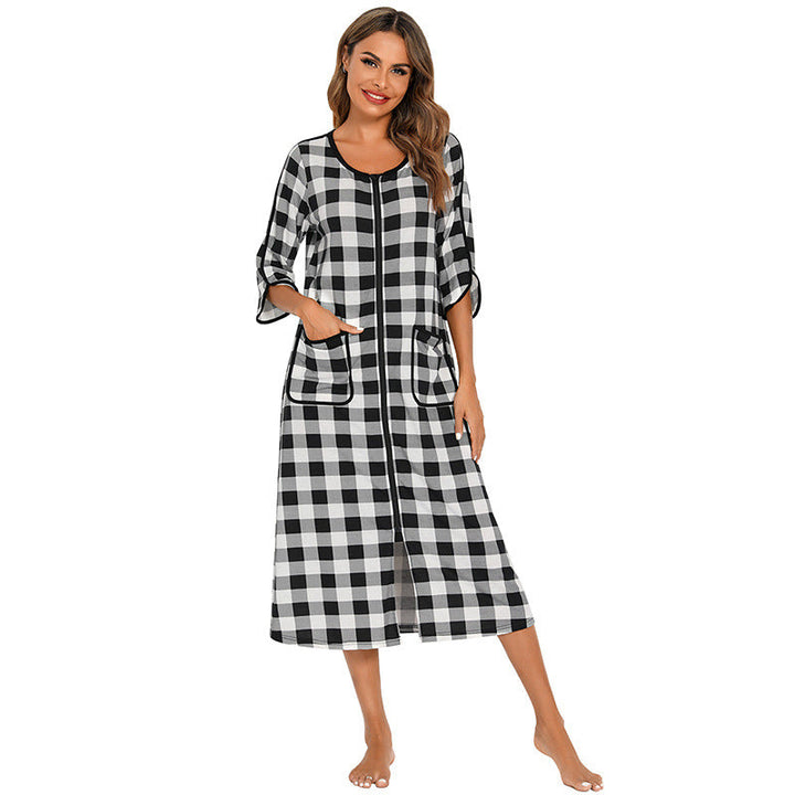 Elegant women's hooded fleece sleepwear with a full zipper, offering ultimate warmth and comfort