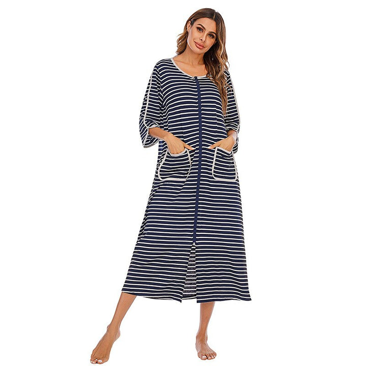 Back view of a women's warm fleece nightdress with hood, emphasizing its cozy design
