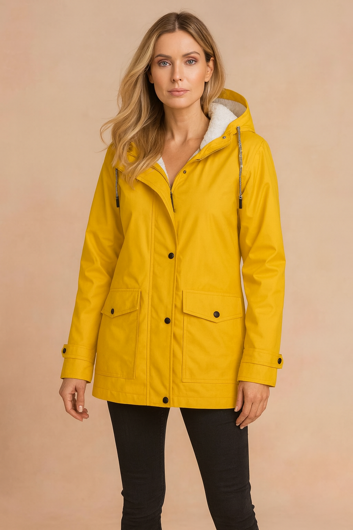 Everyday women's insulated hooded jacket, offering cozy warmth for winter. Casual and practical outerwear.