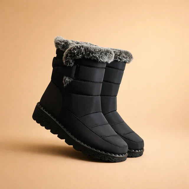 Gray women's warm snow boots with an anti-slip sole, perfect for comfortable casual everyday cold weather wear.