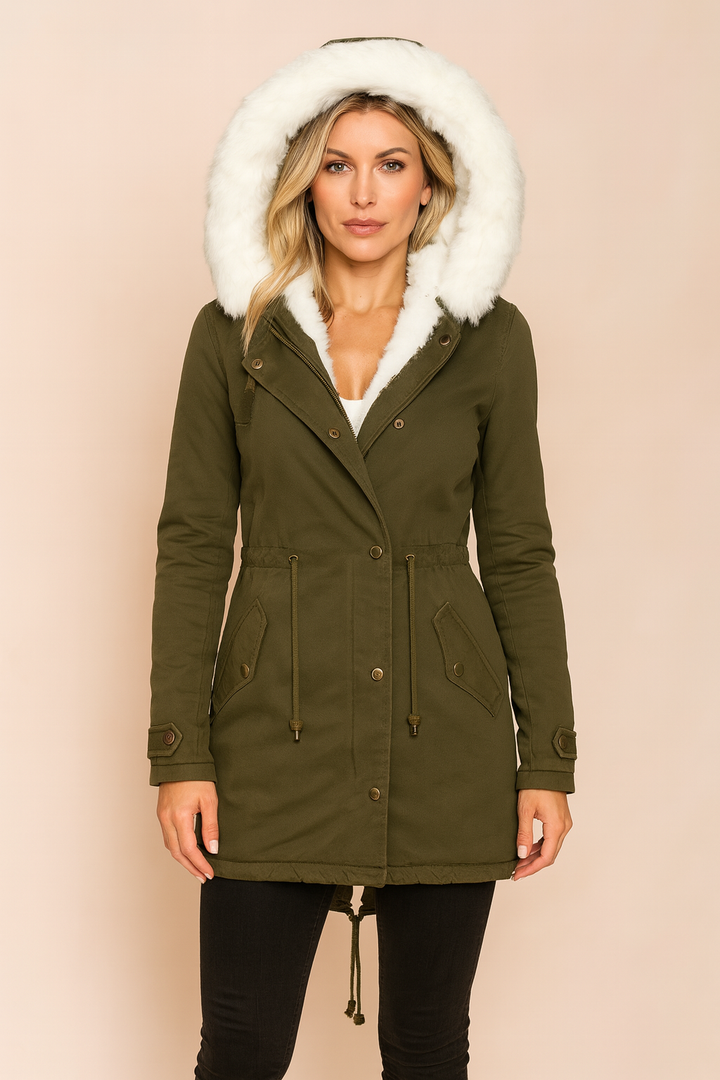 Stylish women's hooded parka jacket. Insulated for superior warmth & protection against cold. Ideal for daily winter wear.